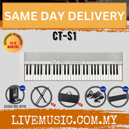 Casio CT-S1 61-key Portable Keyboard w/Keyboard Stand And WU-BT10 Wireless Bluetooth - White ( CTS1 / CT S1 )