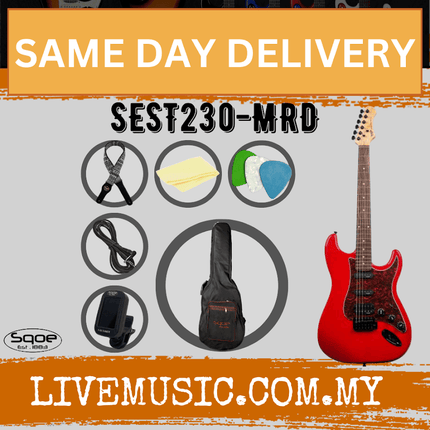 SQOE SEST230 Super Stratocaster Body HSS Electric Guitar Rosewood Fretboard - Red (SEST-230/SEST 230)