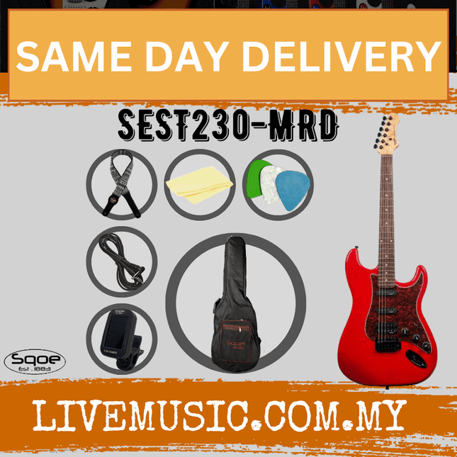 SQOE SEST230 Super Stratocaster Body HSS Electric Guitar Rosewood Fretboard - Red (SEST-230/SEST 230)