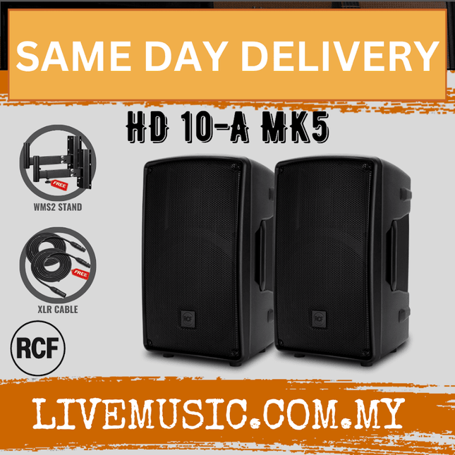 RCF HD 10-A MK5 10" Active 2-Way Speaker With Speaker Stand And Cable - Each / Pair ( HD10A / HD 10A / MK5 )