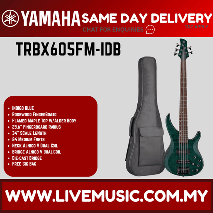 Yamaha TRBX605FM 5-string Electric Bass Guitar - Indigo Blue ( TRBX 605FM / TRBX-605FM )