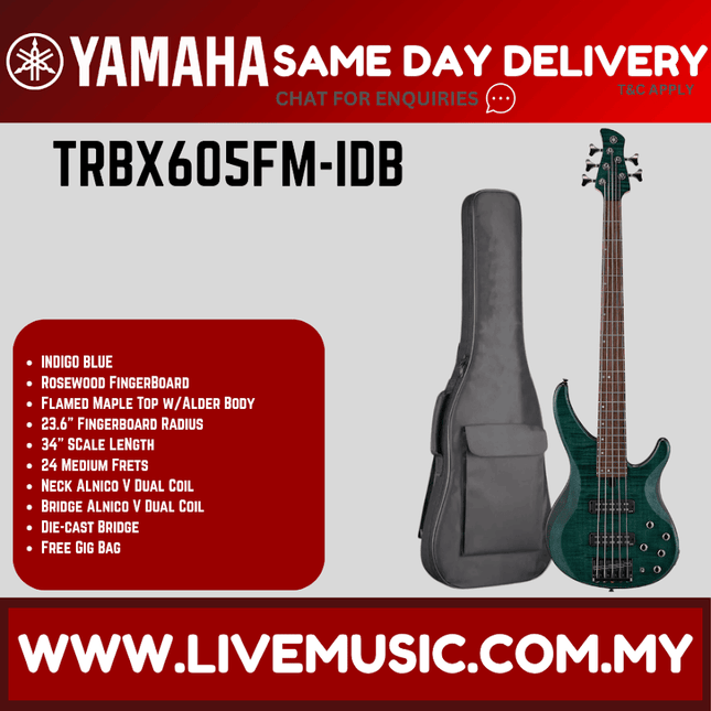 Yamaha TRBX605FM 5-string Electric Bass Guitar - Indigo Blue ( TRBX 605FM / TRBX-605FM )