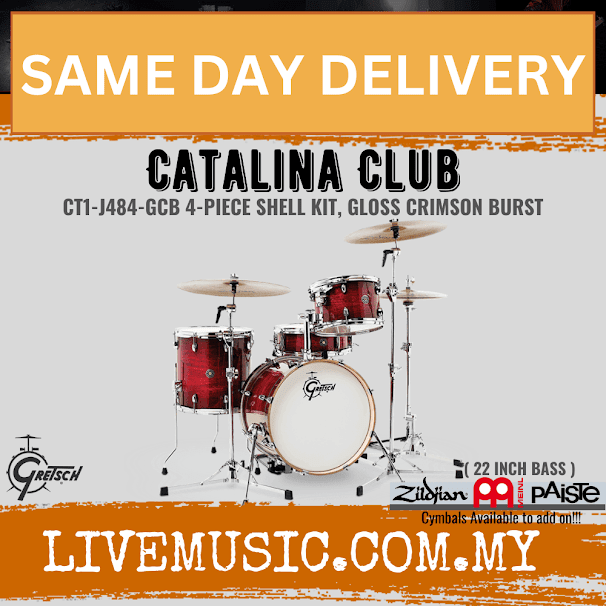 Gloss crimson burst 4-piece drum shell kit with cymbals and hardware