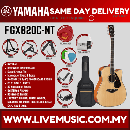 Yamaha FGX820C Dreadnought Cutaway Acoustic-Electric Guitar - Natural ( FGX-820C-NT / FGX820C-BL )