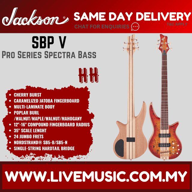 Jackson Pro Series Spectra SBP V Bass Guitar, Caramelized Jatoba FB, Transparent Cherry Burst