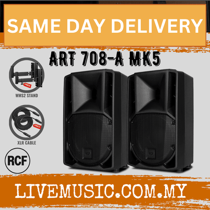 RCF ART 708-A MK5 8" 1400W 2-way Active Powered Speaker w/SPS502 Speaker Stand - Each / Pair ( ART708A / ART708 / MK5 )