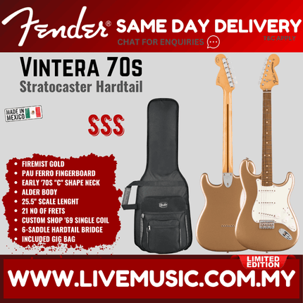 Fender Limited Edition Vintera 70s Stratocaster Hardtail Electric Guitar, PF FB, Firemist Gold