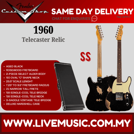 Fender Custom Shop 1960 Telecaster Relic Guitar, RW FB, Aged Black