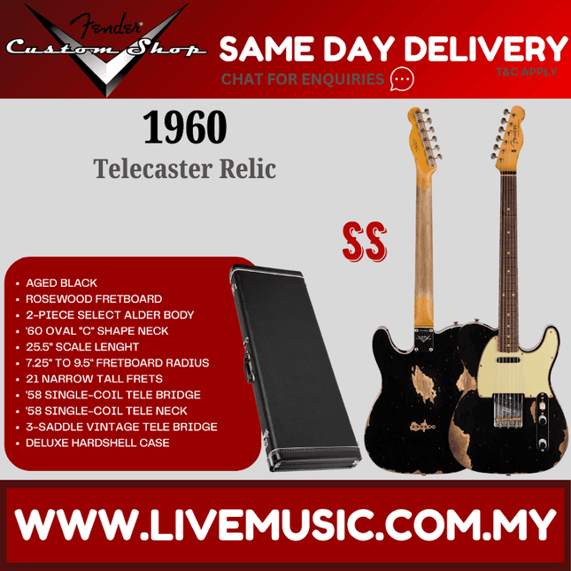 Fender Custom Shop 1960 Telecaster Relic Guitar, RW FB, Aged Black