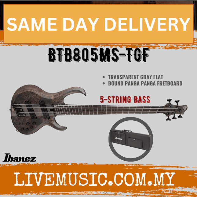 Ibanez BTB805MS 5-string Bass Guitar - Transparent Gray Flat ( BTB805MSTGF /  BTB805MS TGF )