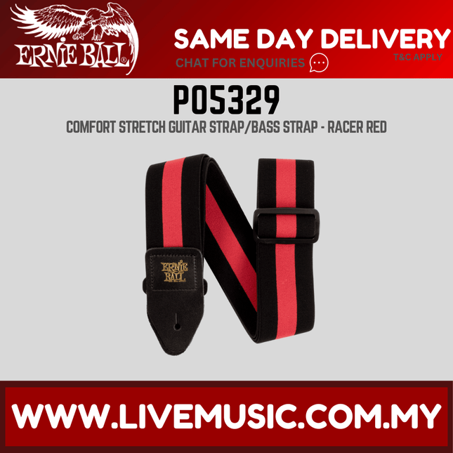 Ernie Ball 5329 Polypro Stretch Comfort Racer Guitar Strap, Red