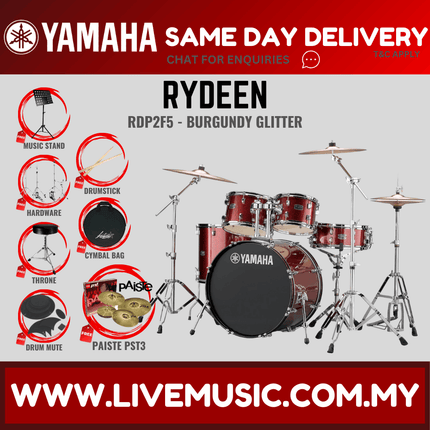 Yamaha Rydeen 5-piece RDP2F5 Acoustic Drum Set w/Paiste PST 3 Cymbal Set, Drum Mute, Drumsticks & Stool ( RDP2F5 )