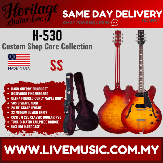 Heritage Custom Shop Core Collection H-530 Electric Guitar with Case, Dark Cherry Sunburst ( H530 H 530 )