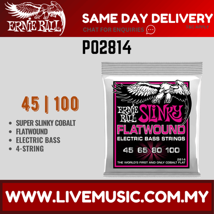 Ernie Ball Super Slinky Flatwound Electric Bass Strings, 45-100