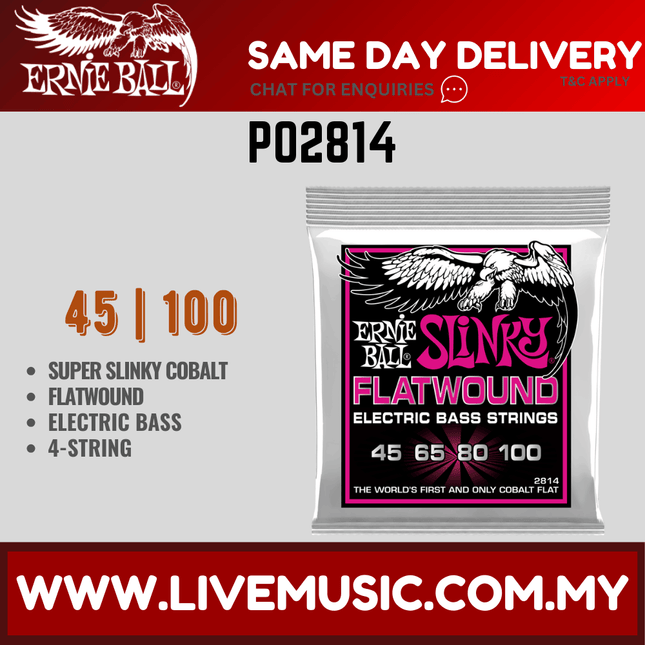 Ernie Ball Super Slinky Flatwound Electric Bass Strings, 45-100