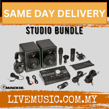 Mackie Studio Bundle, Big Knob Studio Audio Interface, CR3-X Monitors, And EM-91C Microphone And Mic Stand (CR3X/EM91C)