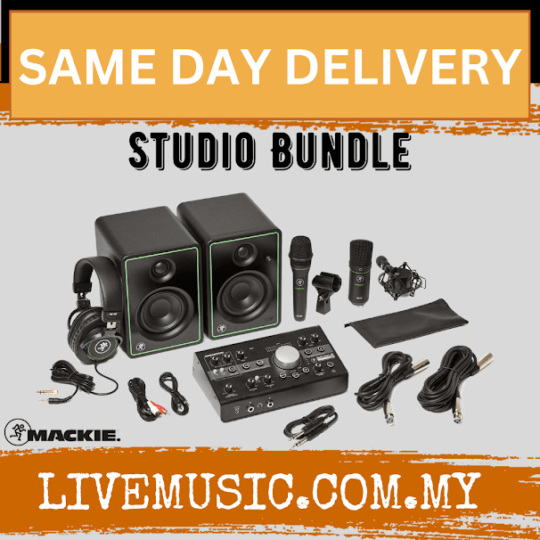 Mackie Studio Bundle, Big Knob Studio Audio Interface, CR3-X Monitors, And EM-91C Microphone And Mic Stand (CR3X/EM91C)