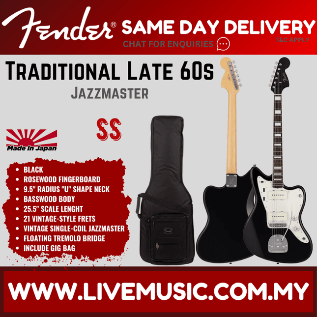 Fender Japan Traditional Late 60s Jazzmaster Electric Guitar, RW FB, Black