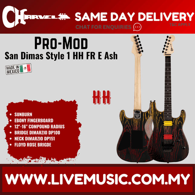 Charvel Pro-Mod San Dimas Style 1 HH FR E Ash Electric Guitar, Sunburn