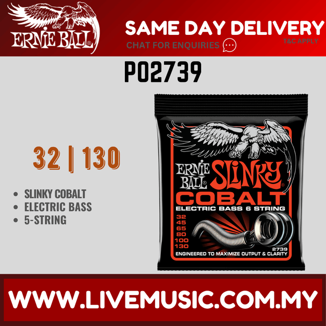 Ernie Ball P02739 Slinky Cobalt 6-String Electric Bass Strings, 32-130 Gauge