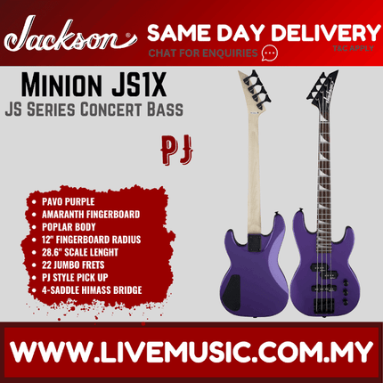 Jackson JS1X JS Series Concert Bass Minion Guitar, Amaranth Fretboard - Pavo Purple