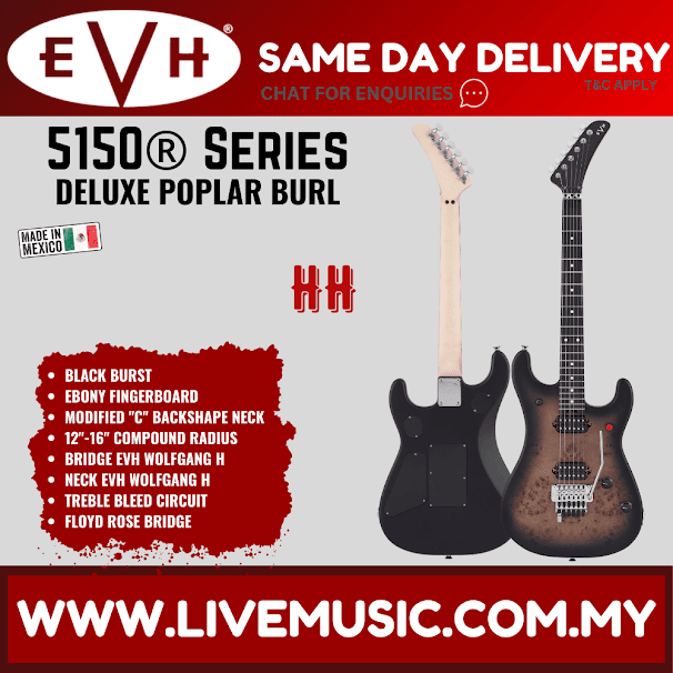 EVH 5150 Series Deluxe Poplar Burl Electric Guitar, Black Burst