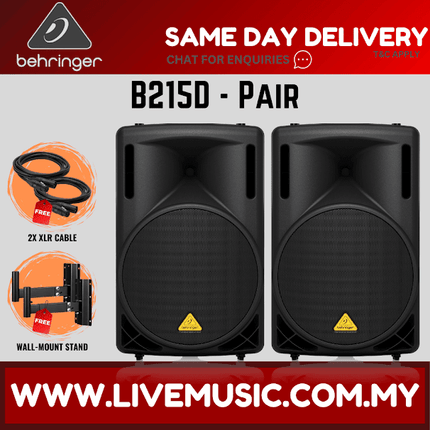 Behringer Eurolive B215D 550W 15" Powered Speaker w/Wireless Mic, Speaker Stand and Cable - Pair ( B-215D / B 215D )