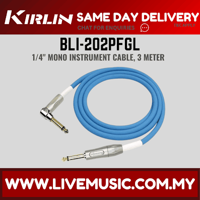 Kirlin BLI-202PFGL /BE 3/6 Meter BlueLine L Gold Plated Instrument Cable for Electric Acoustic Bass Guitar Speaker Amp Keyboard Drum Amplifier - Blue (BLI 202PFGL/BLI202PFGL)