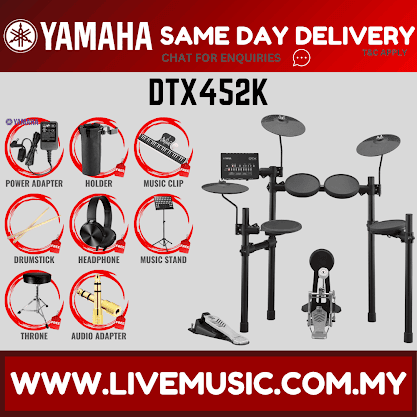 Yamaha DTX452K 5-Piece Electronic Drum Set Kit with Drum Throne and Accessories ( DTX-452K / DTX 452K )