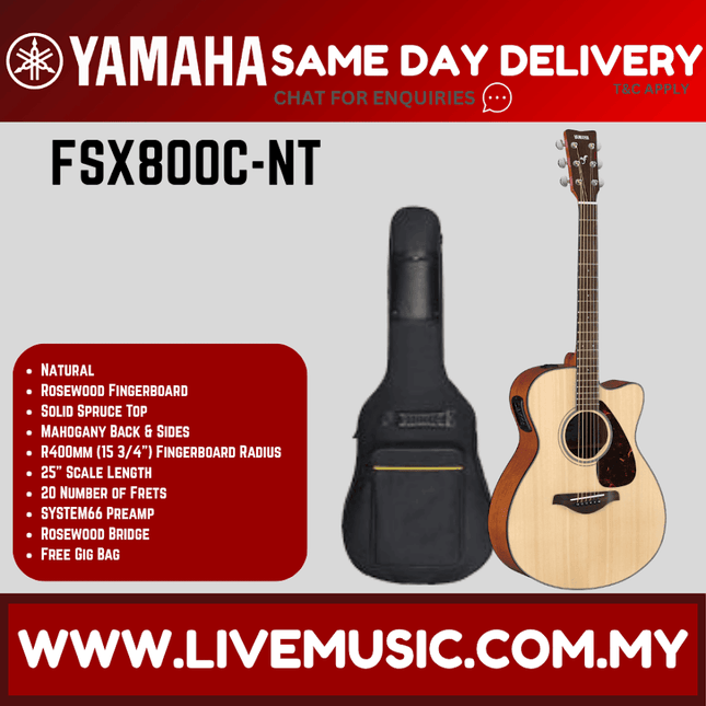 Yamaha FSX800C Concert Cutaway Acoustic-Electric Guitar - Natural ( FSX-800C / FSX 800C)