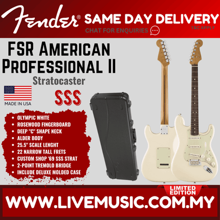 Fender American Professional II Stratocaster Electric Guitar, RW FB - Olympic White
