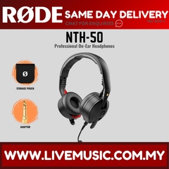 Rode NTH-50 on-ear headphones with black ear cups and attached cable