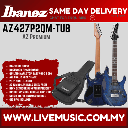 Ibanez AZ427P2QM-TUB AZ Premium Series 7-String Electric Guitar, Twilight Blue Burst (AZ427P2QMTUB/AZ427P2QM TUB)