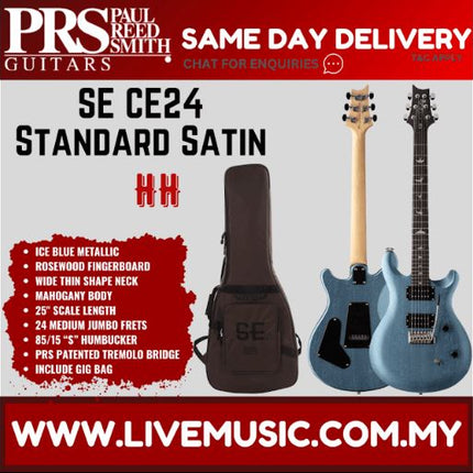 PRS SE CE24 Standard Satin Electric Guitar w/Bag, Ice Blue Metallic
