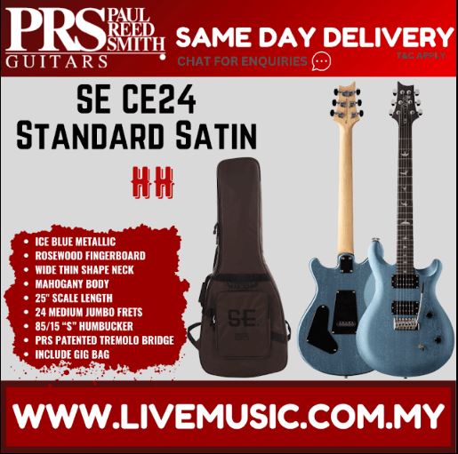 PRS SE CE24 Standard Satin Electric Guitar w/Bag, Ice Blue Metallic