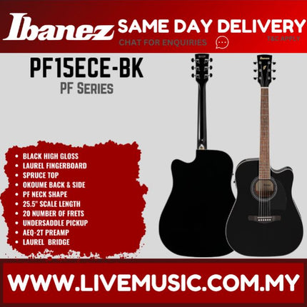 Ibanez PF15ECE Dreadnought Cutaway Acoustic-Electric Guitar - ( PF-15ECE / PF 15ECE )-Black