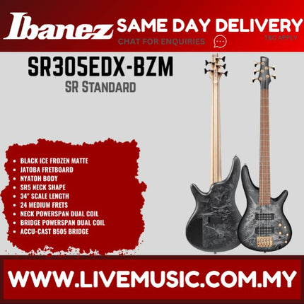Ibanez SR305EDX Sr Standard Series 5-string Electric Bass, ( SR305EDX-BZM )-Black Ice
