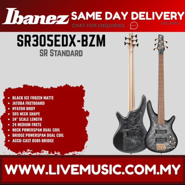 Ibanez SR305EDX Sr Standard Series 5-string Electric Bass, ( SR305EDX-BZM )-Black Ice