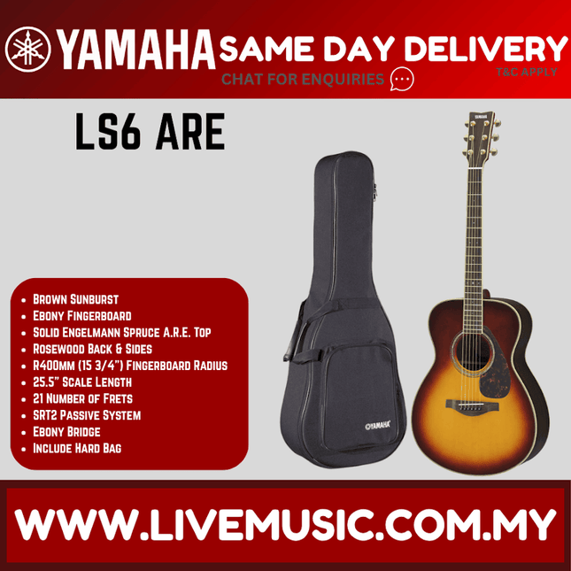 Yamaha LS6 ARE Concert Acoustic-Electric Guitar with Hard Bag - Brown Sunburst ( LS6-ARE )