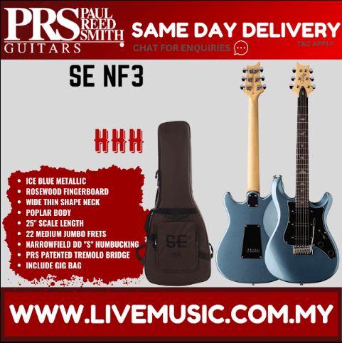 PRS SE NF3 Electric Guitar w/Bag, Maple FB, Ice Blue Metallic