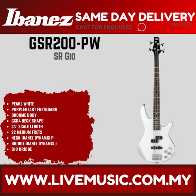 Ibanez GSR200 GIO Series 4-String Electric Bass - (GSR-200 GSR 200)-White