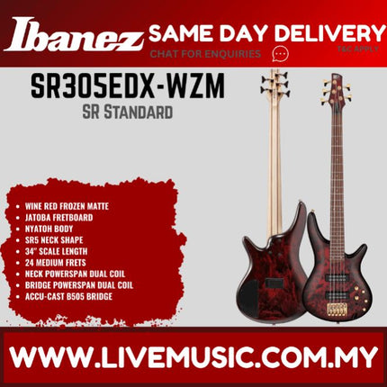 Ibanez SR305EDX Sr Standard Series 5-string Electric Bass, ( SR305EDX-WZM )-Wine Red