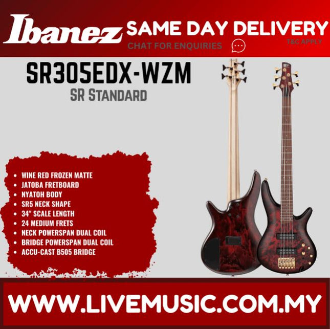 Ibanez SR305EDX Sr Standard Series 5-string Electric Bass, ( SR305EDX-WZM )-Wine Red