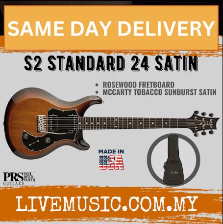 PRS S2 Standard 24 Satin Electric Guitar, Mccarty Tobacco Sunburst Satin