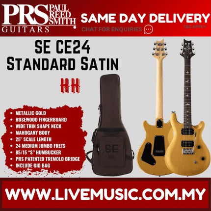 PRS SE CE24 Standard Satin Electric Guitar w/Bag, Metallic Gold