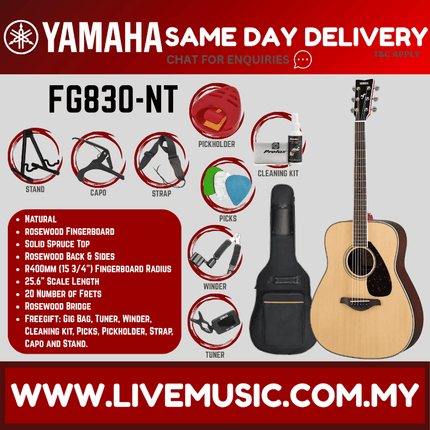 Yamaha FG830 Solid Spruce Top Acoustic Guitar - Natural ( FG-830 / FG 830 )