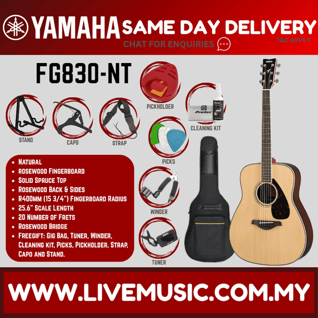Yamaha FG830 Solid Spruce Top Acoustic Guitar - Natural ( FG-830 / FG 830 )