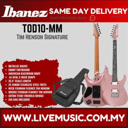 Ibanez TOD10 Series Tim Henson Signature Electric Guitar, Metallic Mauve ( TOD10-CSV / TOD10-MM / TOD-10 )