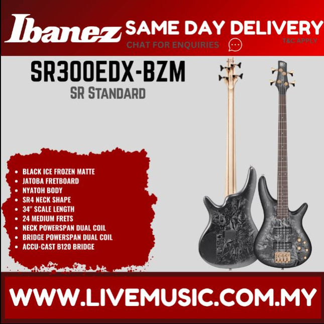 Ibanez SR300EDX 4-String Bass Guitar, Black Ice Frozen Matte ( SR300EDX-BZM )