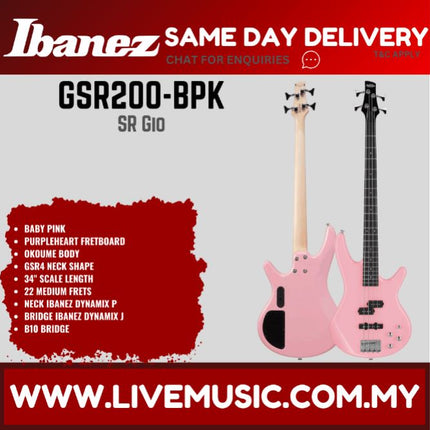 Ibanez GSR200 GIO Series 4-String Electric Bass - (GSR-200 GSR 200)-Baby Pink